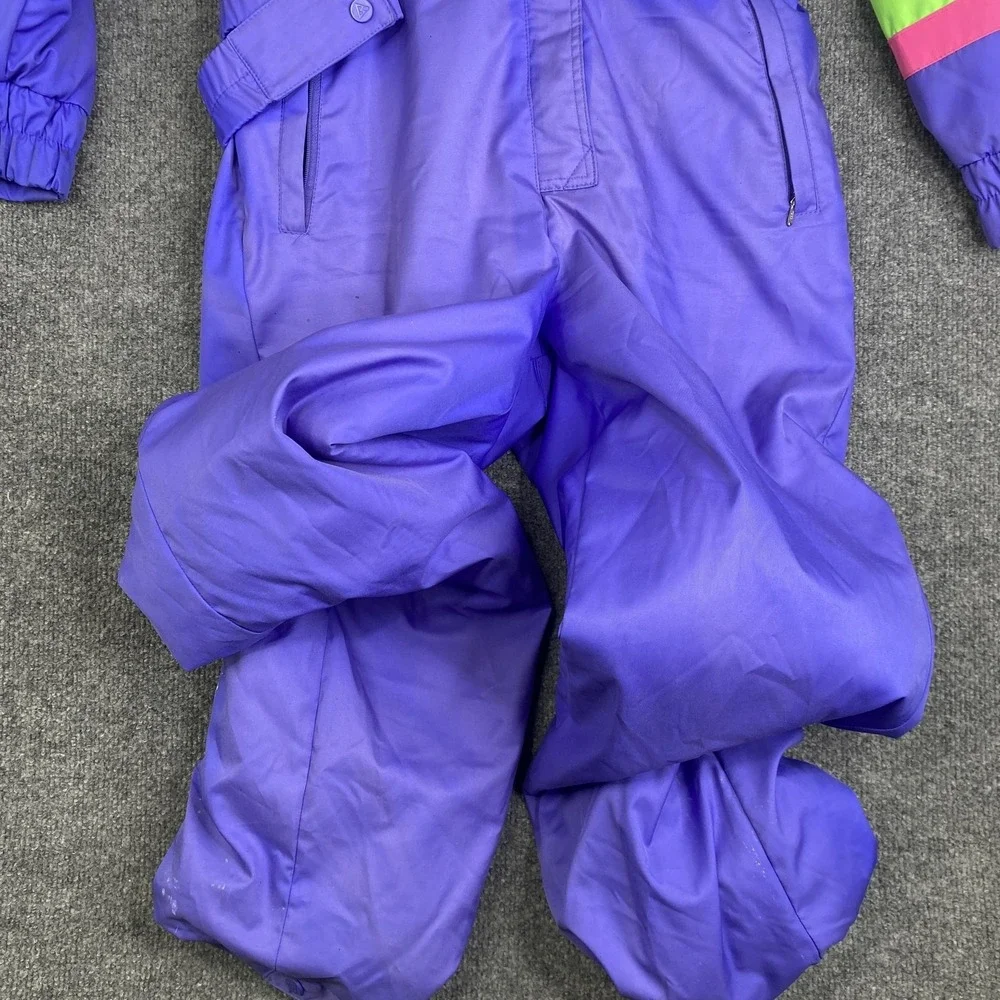 Vintage Black Bear Ski Jumpsuit Womens Small Purple Neon Colorblock RECCO 80s - Picture 3 of 13